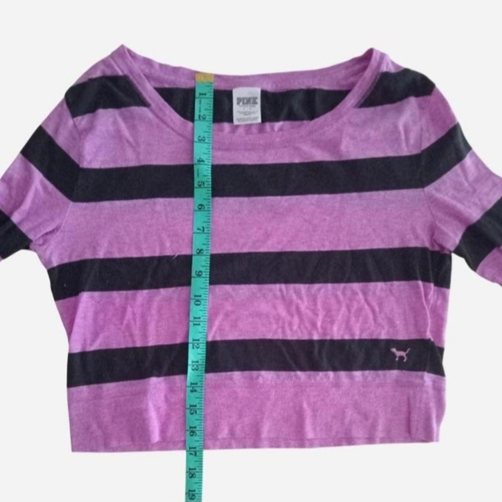Victoria's Secret PINK Purple Black Striped Long Sleeve Tee T-Shirt Alt Y2K 90s - Picture 4 of 8